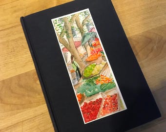 Bookmark "Selling at the Market"; French bookmark, farmers market art, laminated bookmark, watercolor bookmark, booklover gift, book gift