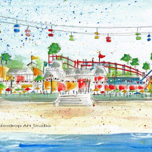 Santa Cruz Art Print; Santa Cruz Boardwalk Art, Santa Cruz Souvenir, California Art Print, Beach Art, Summer Art, Watercolor Art, Fun Art