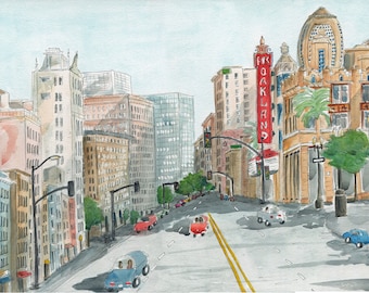 Oakland-kunstafdruk; Bay Area-kunst; Aquarelprint; Stedelijke schets; Architectuur; Oakland-print; Grillige kunst; Monumentale kunst; Afdrukken