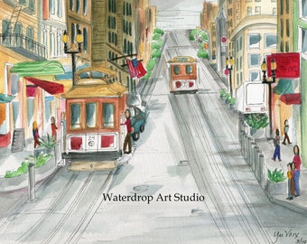 Cable Cars; San Francisco art print; Bay Area art; San Francisco Souvenir; SF Gift; Housewarming Gift; Fun Art; Whimsical Wall Decor