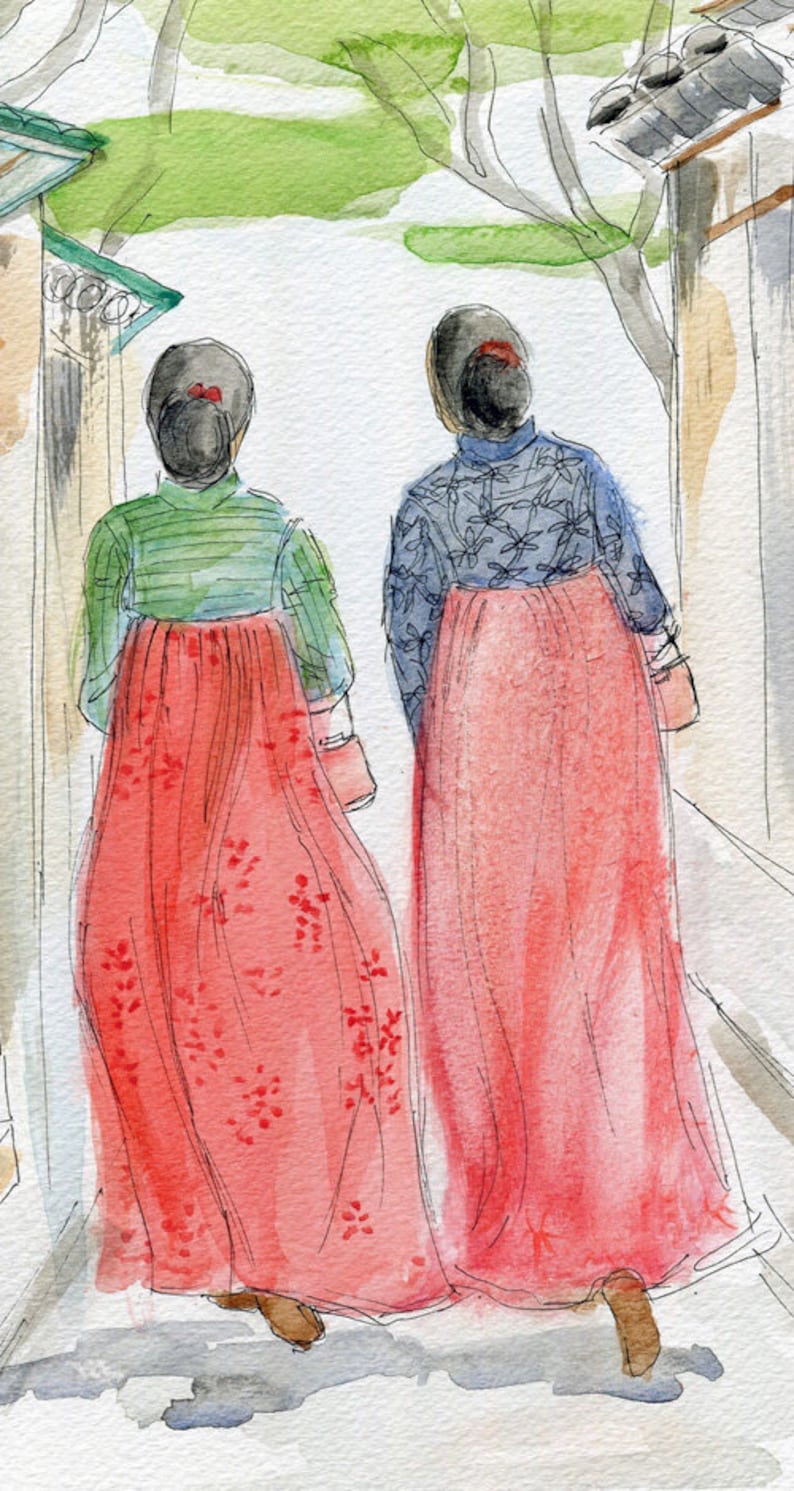 Korean Art Print Asian Art Hambok Friendship Art Korea Etsy