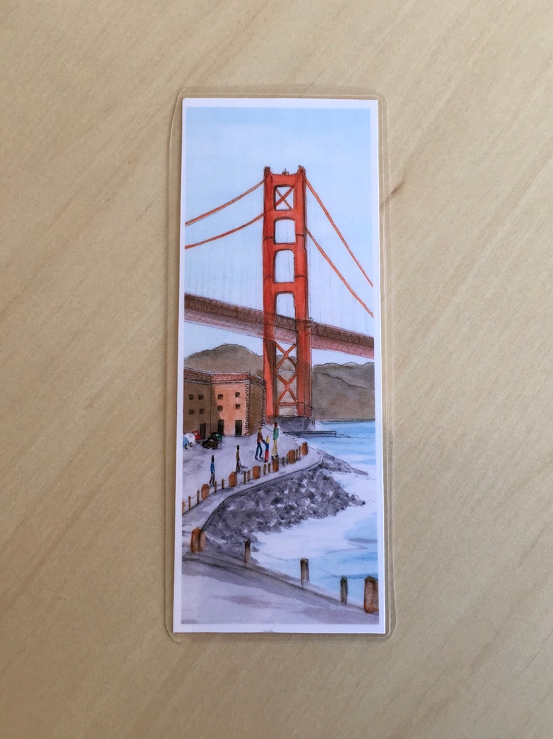 Bookmark Golden Gate Bridge Whimsical Bookmark San Francisco Bookmark Artsy Bookmark LaminatedBookmark Booklover Gift SF souvenir image 2