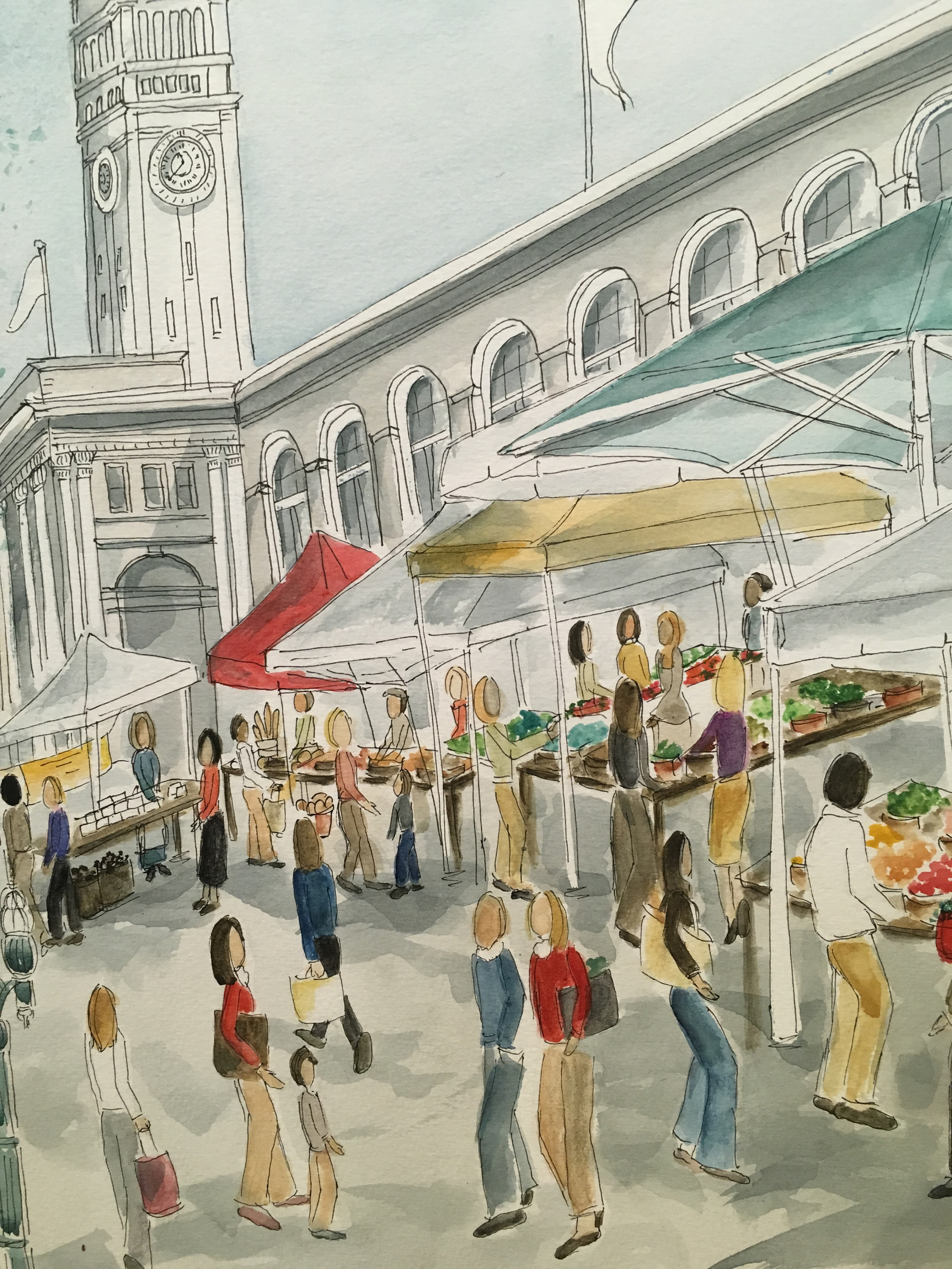 Ferry Building, SF; San Francisco Art; Bay Area Art; Landmark Art, SF  Print; Farmers Market Print; Whimsical Art; Fun Art; Hipster Art - Etsy, image size:2250x3000