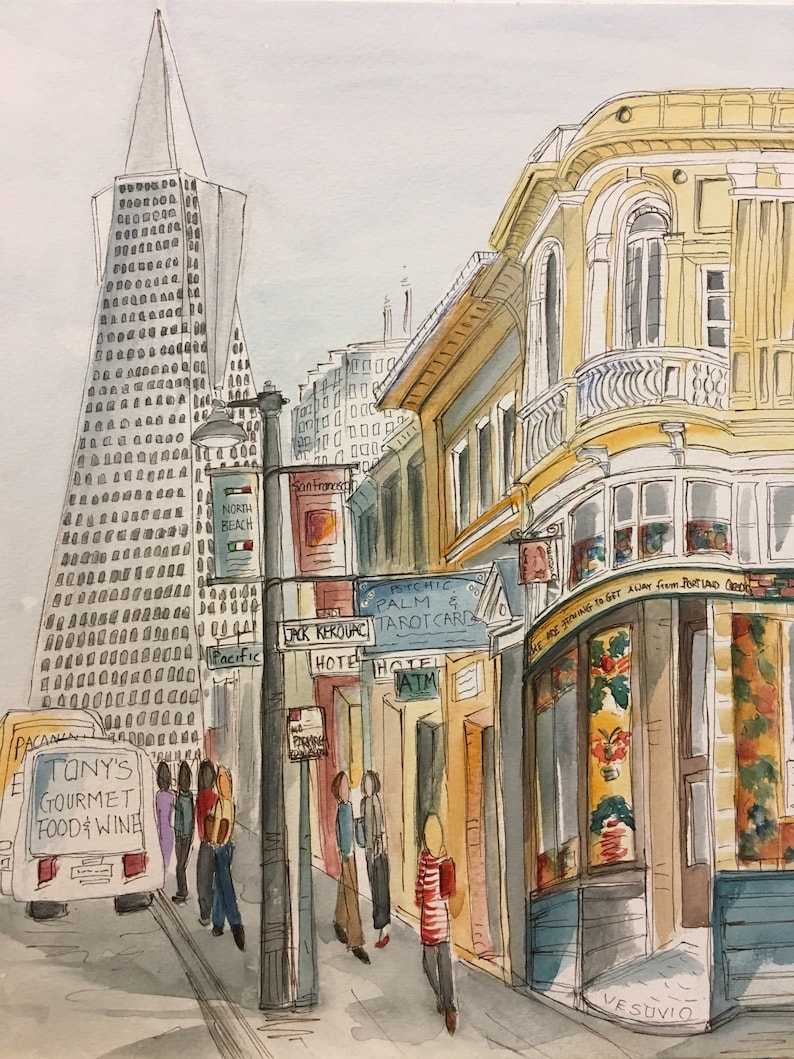 San Francisco Art Print Bay Area Art Print Landmark Art Travel Art Urban Sketch Whimsical Print Hipster Art San Francisco Souvenir image 1