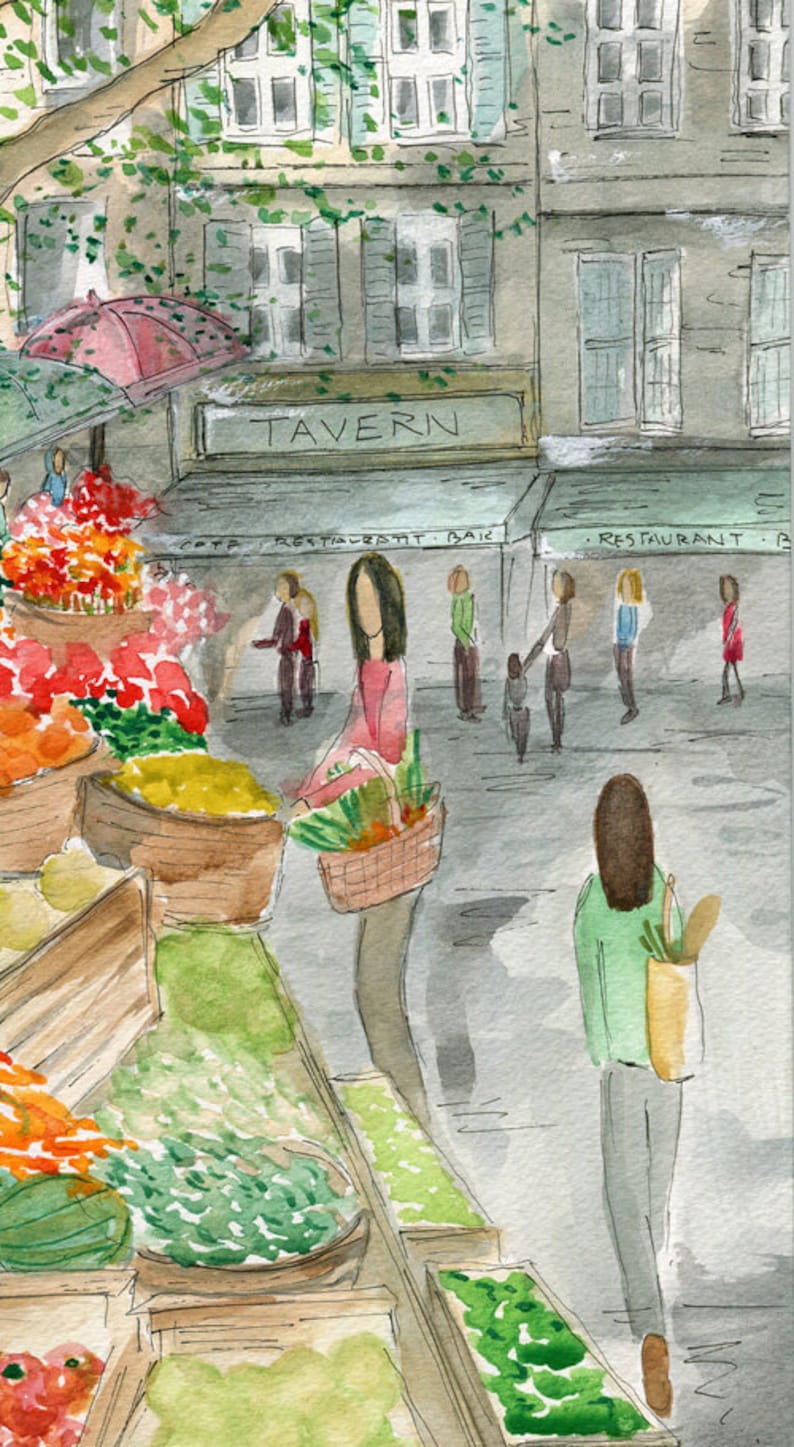 French Kitchen Art Farmers Market Print Whimsical Art Print Etsy