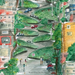 Lombard Street; San Francisco Print; SF Souvenir; Bay Area Art; Travel Art; Travel Print; Landmark print; Whimsical Art Print; Hipster Art