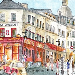 Paris art; French art print; Montmartre painting; French cafe art; Paris, France Art; Paris souvenir; Paris, France Travel Art