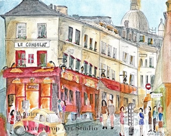 Paris art; French art print; Montmartre painting; French cafe art; Paris, France Art; Paris souvenir; Paris, France Travel Art