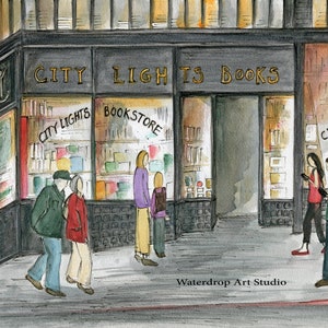 San Francisco Art Print; Bay Area Art Print; City Lights Bookstore; Travel Art; Urban Sketch; Whimsical art; Hipster Art; SF Souvenir
