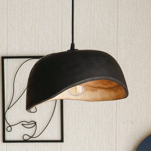 black pendant light for kitchen island, natural lamp shade, yakisugi flush mount ceiling light