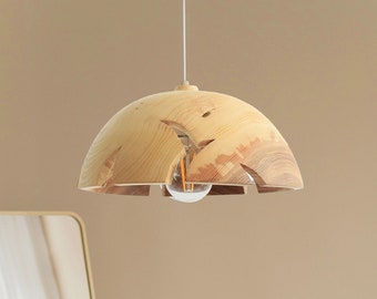 Modern wood pendant light, Island lighting unique wooden lamp shade, Scandinavian natural chandelier lamp