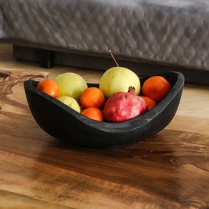 wooden fruit bowl, large rustic dinnerware, handmade shallow dish, food safe bowl image 1