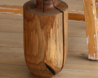 Tall floor wood vase, rustic walnut vase for dried flower, wooden bookshelf decor