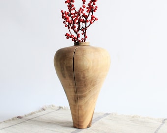 Tall turned wood vase Rustic decorative vase Kitchen table vase