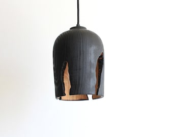Handmade Rustic Wood Pendant Light: Black Natural Chandelier