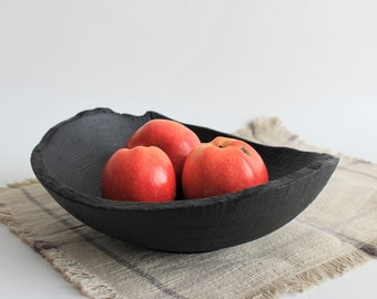 shallow bread bowl live edge fruit vase, black wood candy bowls, handmade dinnerware set