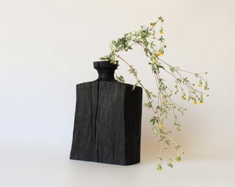 wooden vase for dried flower, ikebana vase black, unique taupe bud vase, rustic table decor,