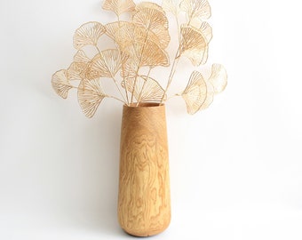 Tall Oak Wood Vase: Rustic Carved Vase for Dried Flowers