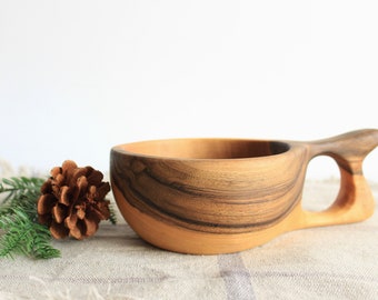 Finnish wooden mug for camping, carved kuksa cup, walnut custom travel mug