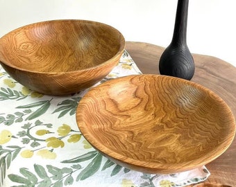 Large serving salad bowls, farmhouse wooden dinnerware set