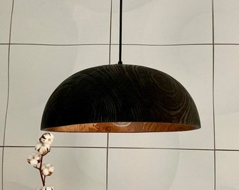 Black wood pendant light for kitchen, unique island lighting, farmhouse lighting