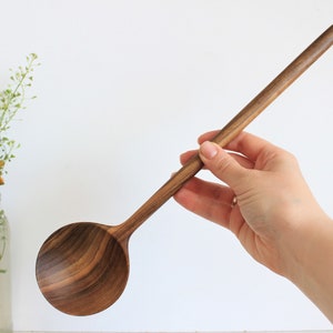 Large walnut wooden spoon for salad, carved wooden utensils