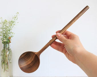 Large walnut wooden spoon for salad, carved wooden utensils