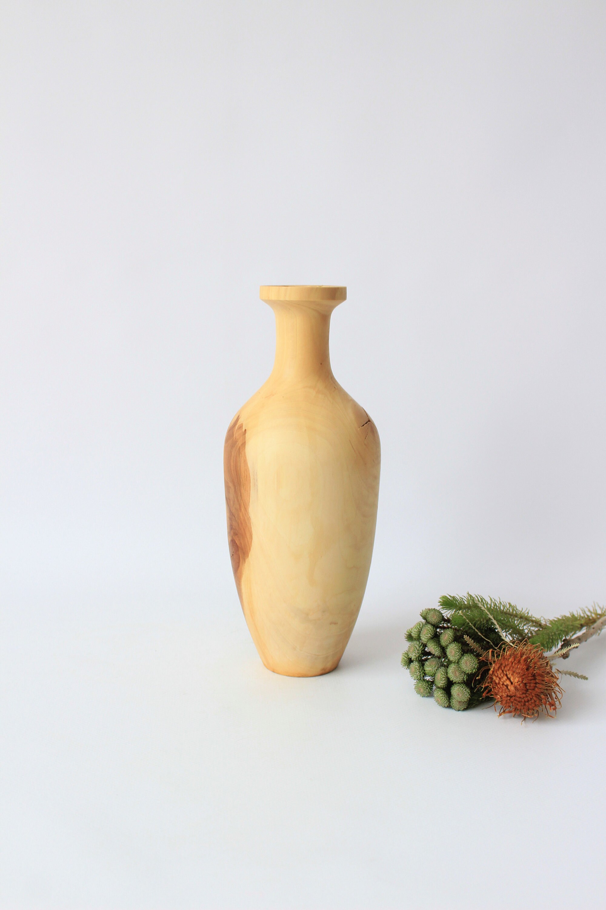 Tall turned wood vase Rustic decorative vase Kitchen table Etsy