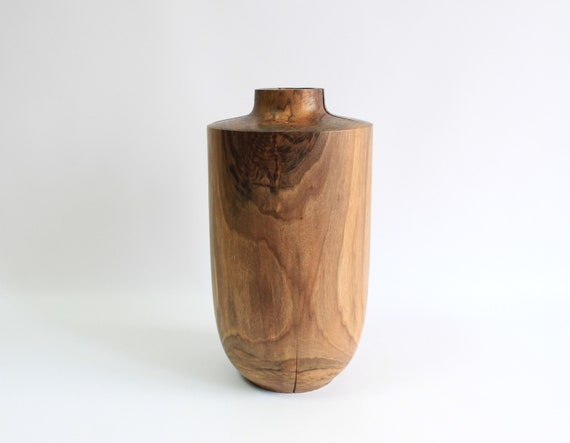Große Bodenvase aus Holz, rustikale Nussbaumvase für Trockenblumen, Bücherregaldekor aus Holz
