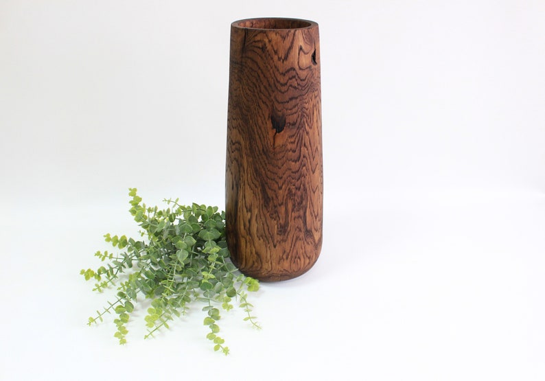 Grand vase en bois pour sol, vase en bois sculpté de 15 pouces de haut, vase en noyer rustique pour fleurs séchées, accents de décoration intérieure image 5