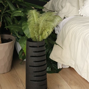 Tall floor vase, black large wooden vase handmade, wavy oak vase, bookshelf decor image 2