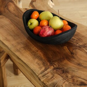 wooden fruit bowl, large rustic dinnerware, handmade shallow dish, food safe bowl image 2