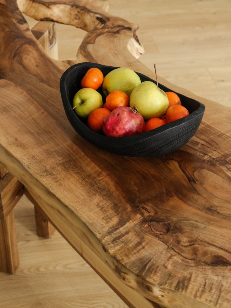 wooden fruit bowl, large rustic dinnerware, handmade shallow dish, food safe bowl image 2