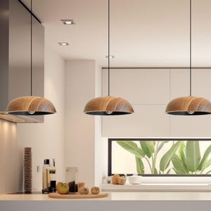 Wood pendant light for kitchen island, modern hanging lamp, wood light fixture image 3