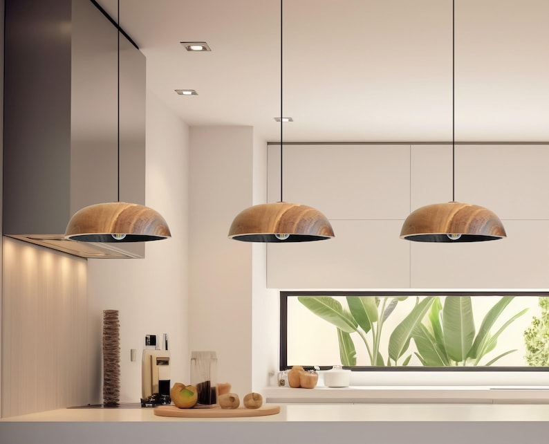 Wood pendant light for kitchen island, modern hanging lamp, wood light fixture image 3