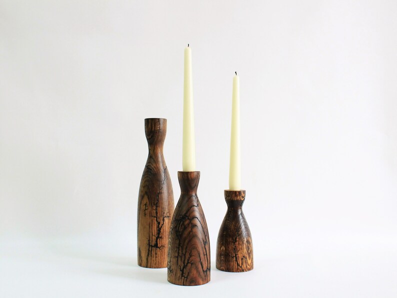 Oak candle holder, wooden taper candle holder, rustic candle stick holder, modern vase, Rustic candelabrum image 2