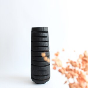 Tall floor vase, black large wooden vase handmade, wavy oak vase, bookshelf decor image 8