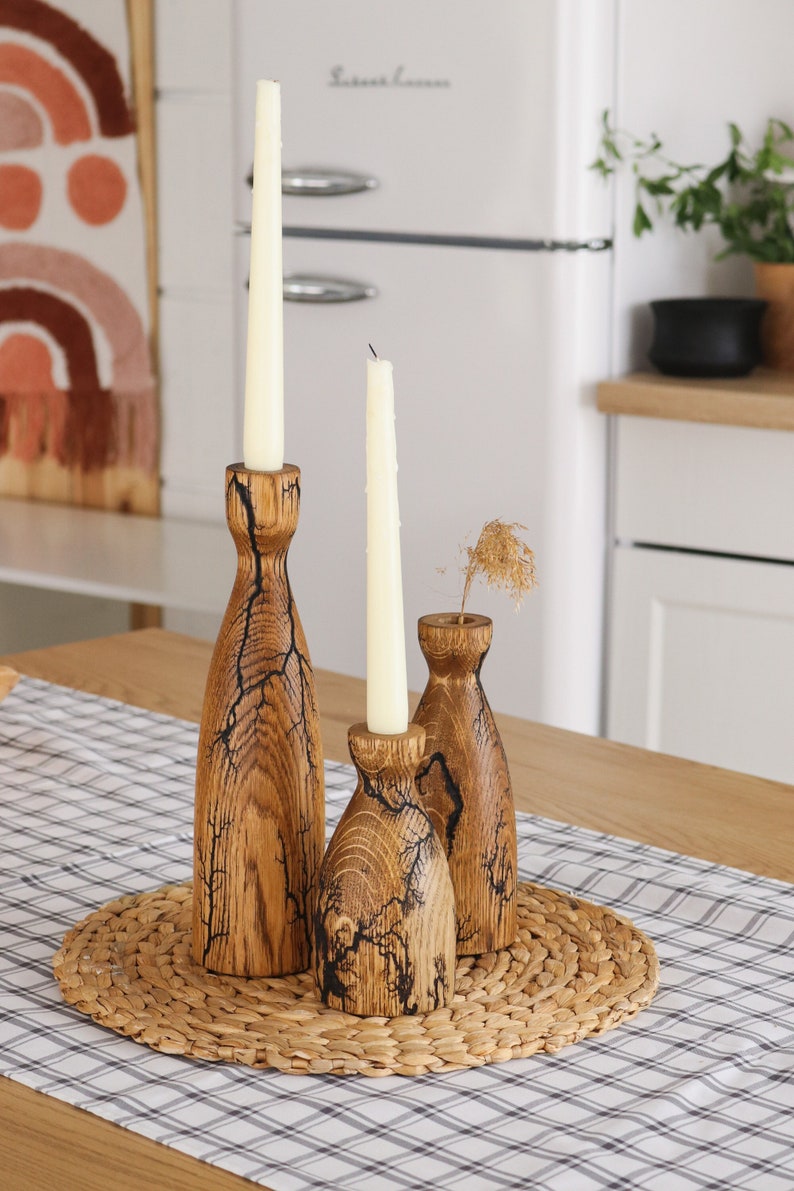 Oak candle holder, wooden taper candle holder, rustic candle stick holder, modern vase, Rustic candelabrum image 1