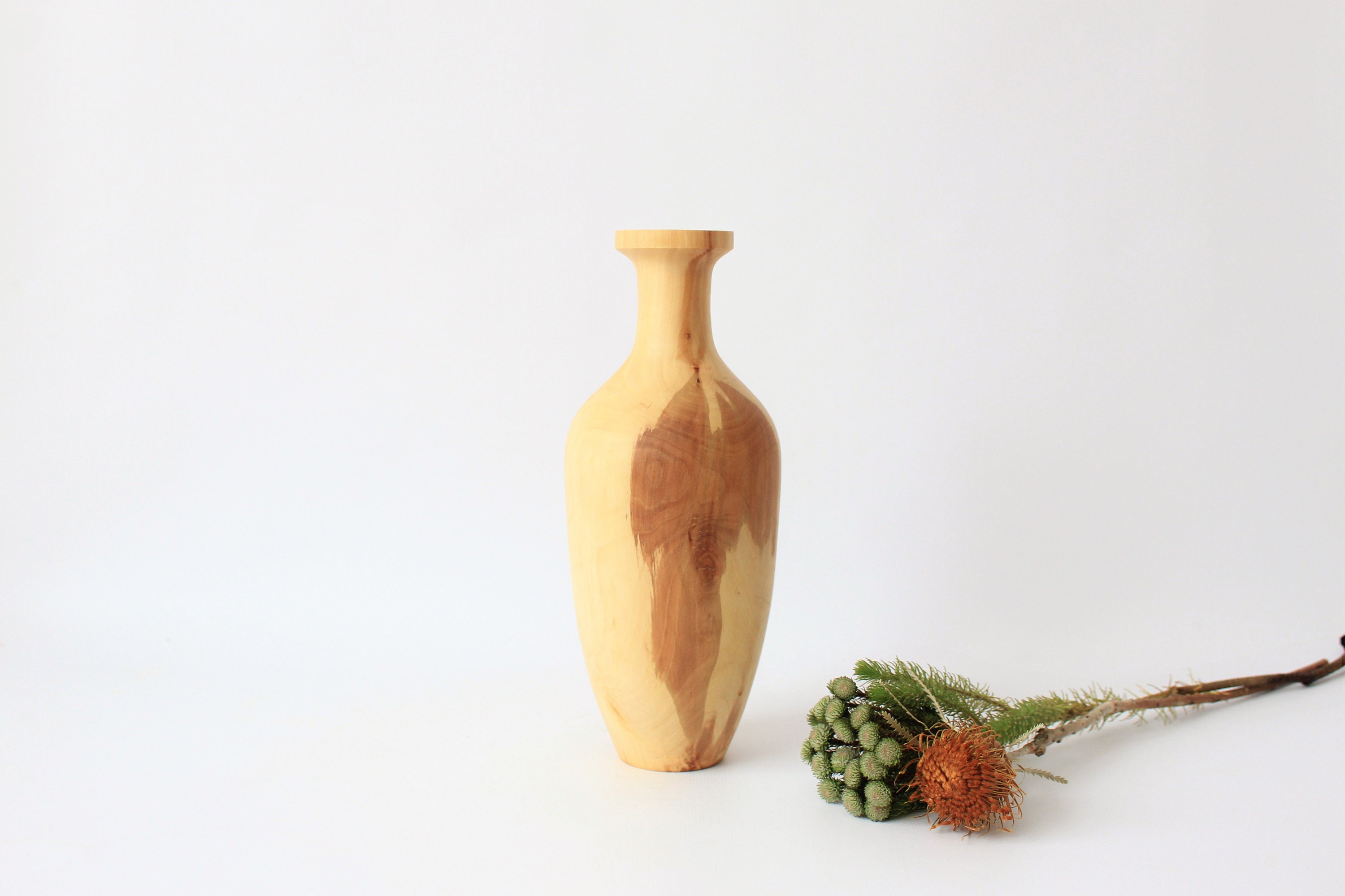 Tall turned wood vase Rustic decorative vase Kitchen table Etsy