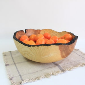 Wooden Salad Bowl Serving, large popcorn dinnerware, fruit plate rustic handmade image 4