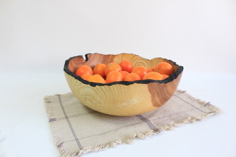 Wooden Salad Bowl Serving, large popcorn dinnerware, fruit plate rustic handmade image 4