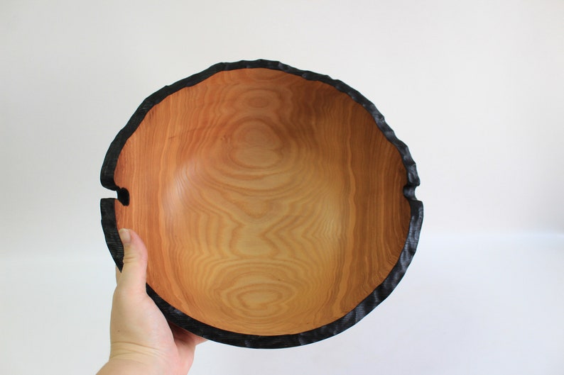 Wooden Salad Bowl Serving, large popcorn dinnerware, fruit plate rustic handmade image 10