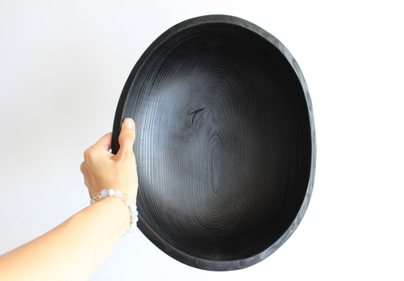 wooden fruit bowl, large rustic dinnerware, handmade shallow dish, food safe bowl image 6