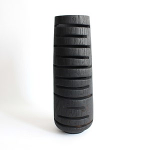 Tall floor vase, black large wooden vase handmade, wavy oak vase, bookshelf decor image 3