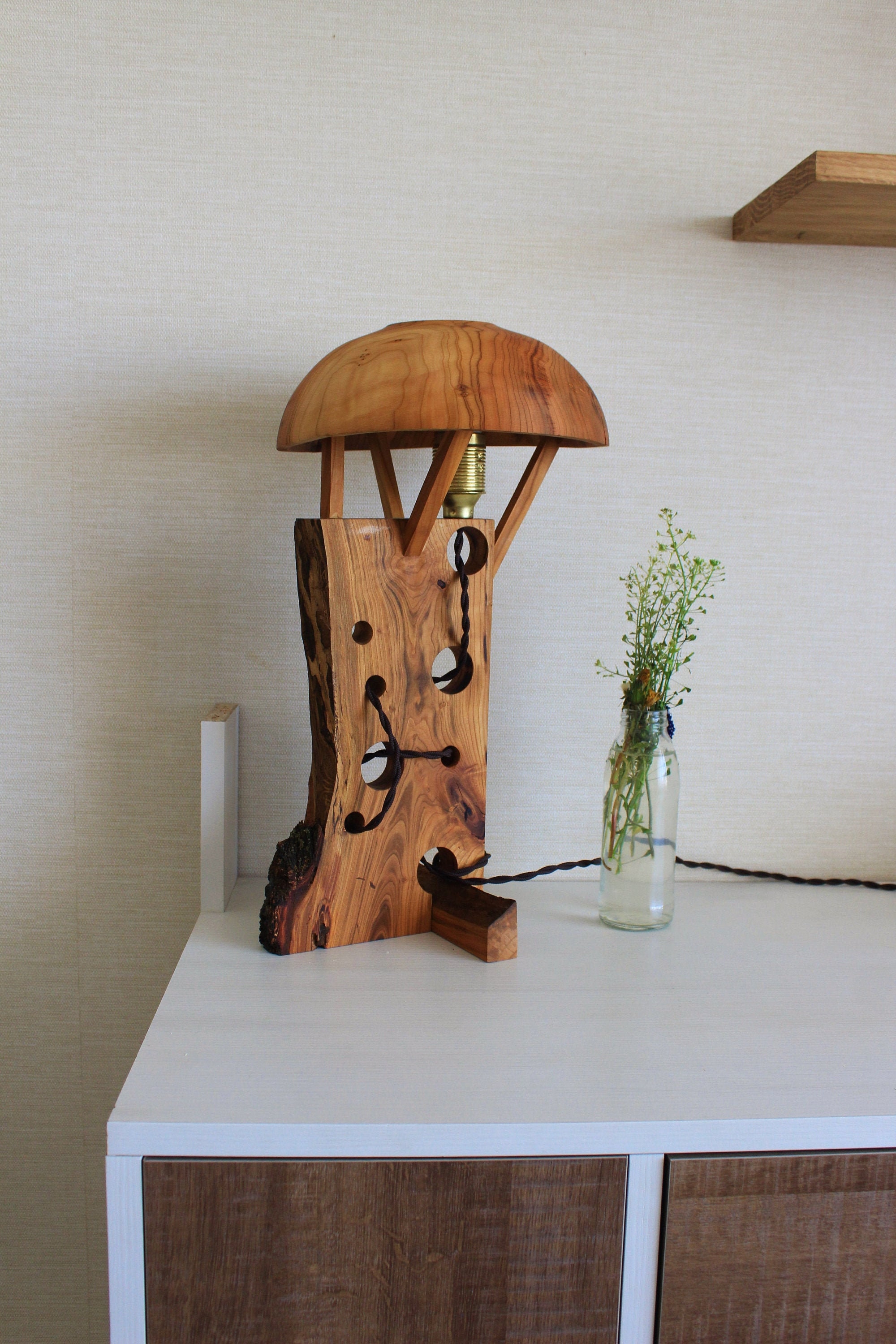 Art Deco Bedside Lamp Rustic Wooden Nightstand Lamp Handmade Etsy