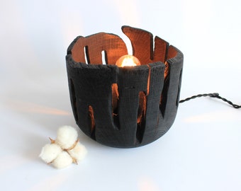 Handmade Black Oak Table Lamp: Rustic Bedside Desk Light