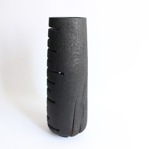 Tall floor vase, black large wooden vase handmade, wavy oak vase, bookshelf decor image 5