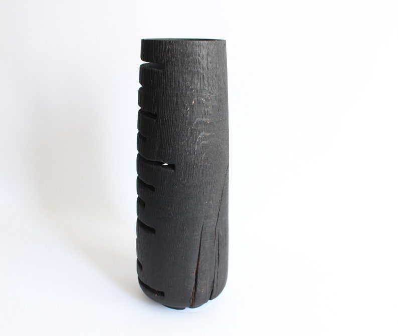 Tall floor vase, black large wooden vase handmade, wavy oak vase, bookshelf decor image 5