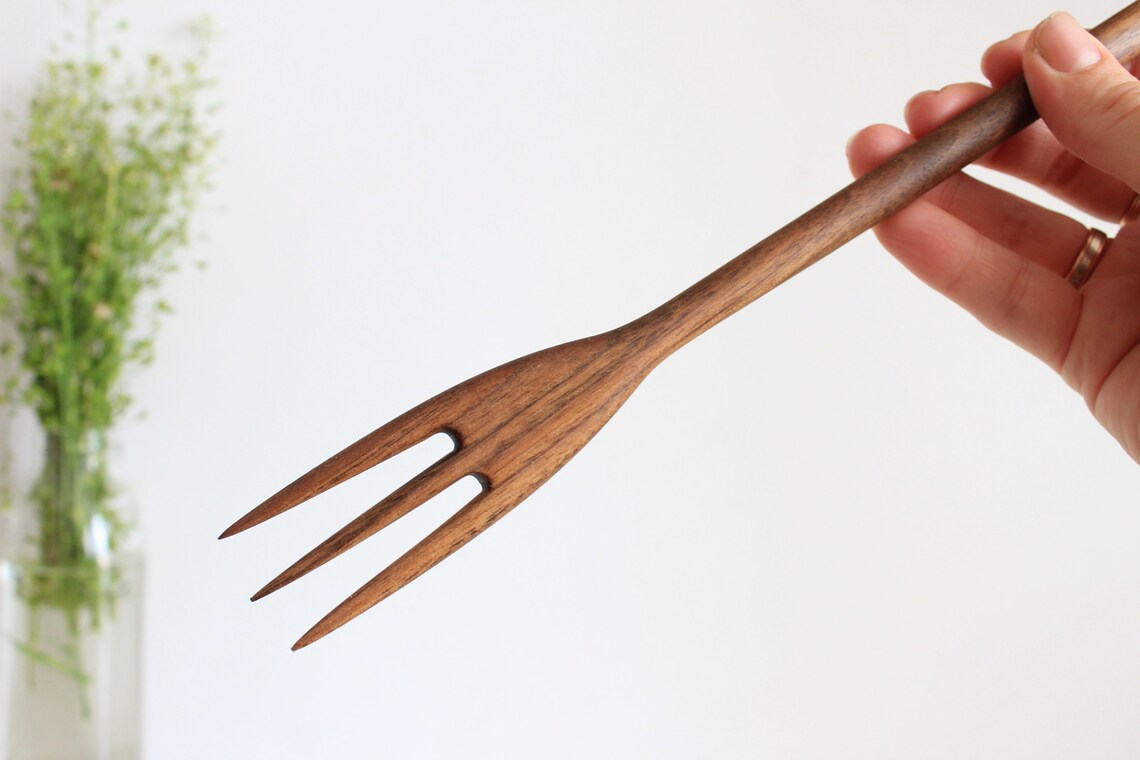 Walnut salad fork wooden utensils Etsy
