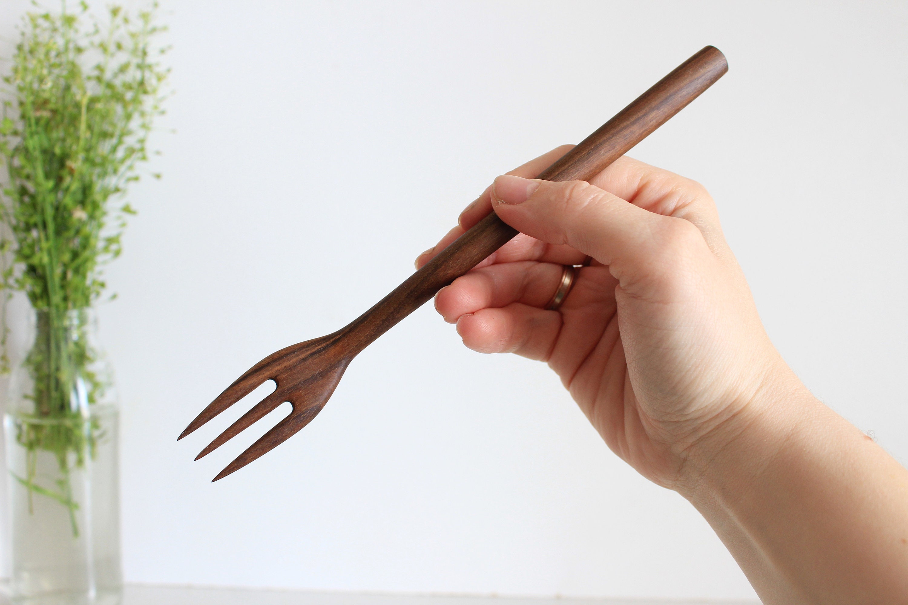 Walnut hand carved fork personalized serving utensils Etsy